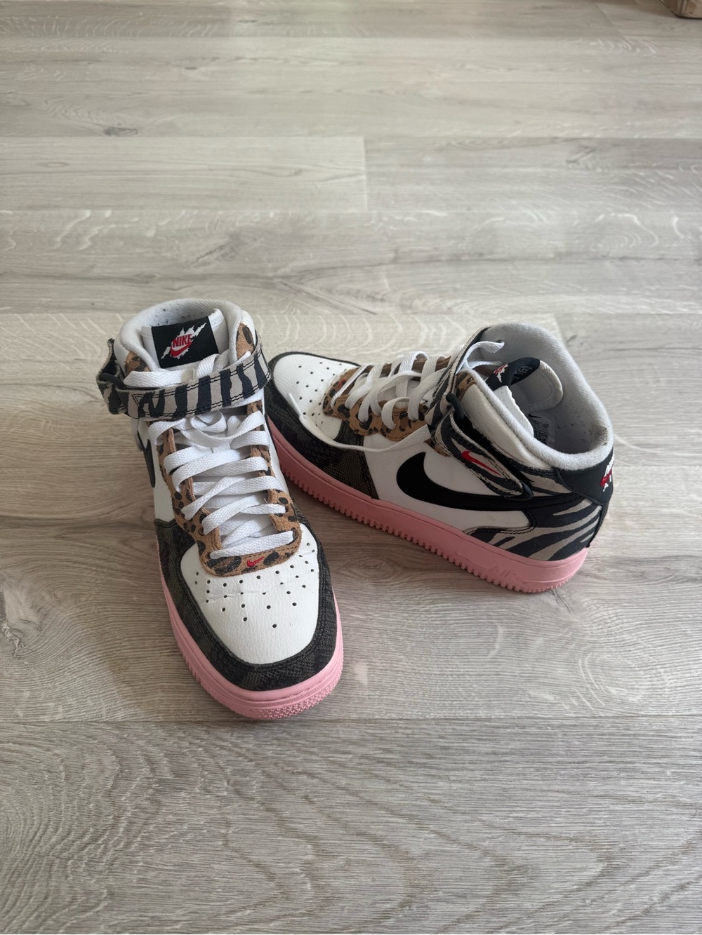 Nike High Top Sneakers - White, Black & Pink with Animal Print Accents
